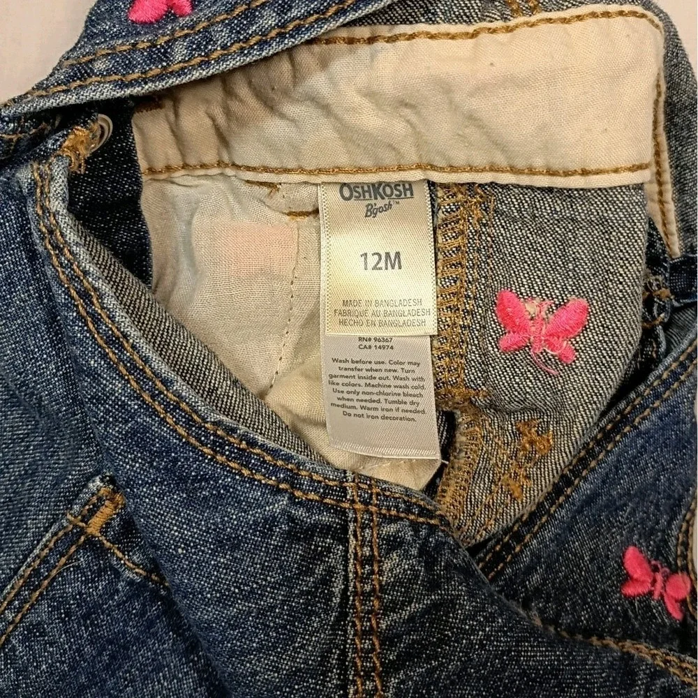 Osh Kosh B'gosh Girls Shortalls Overalls Denim Butterfly Vestbak 12 months Bibs
